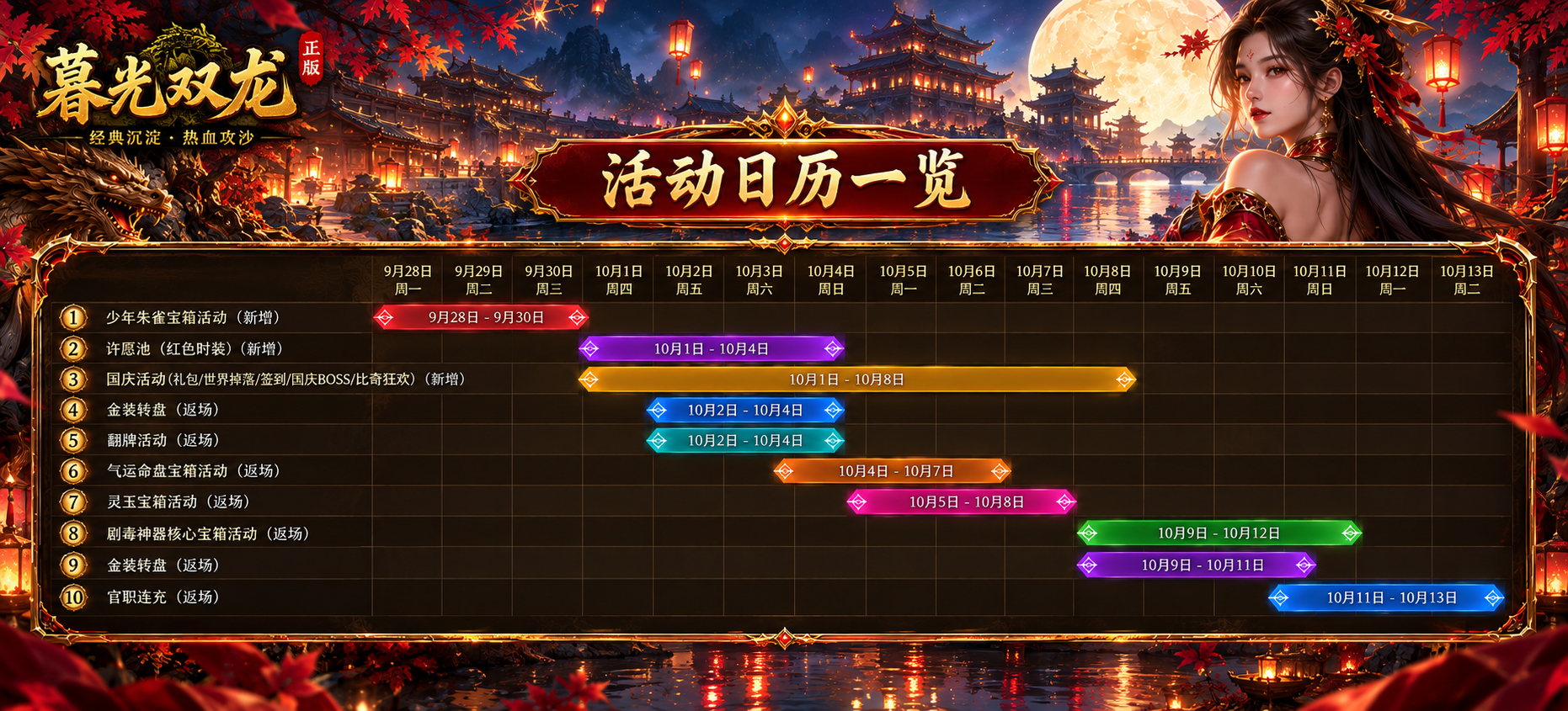 《传奇4手游》官网-暮光双龙官网本周运营活动排期预告（9月28日~10月13日） · 内容配图